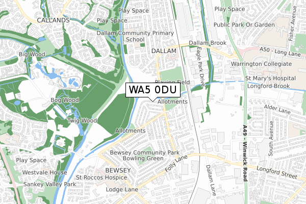 WA5 0DU map - small scale - OS Open Zoomstack (Ordnance Survey)