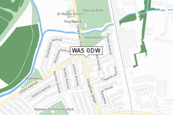 WA5 0DW map - large scale - OS Open Zoomstack (Ordnance Survey)