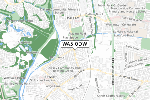 WA5 0DW map - small scale - OS Open Zoomstack (Ordnance Survey)