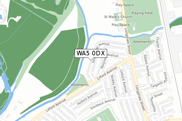 WA5 0DX map - large scale - OS Open Zoomstack (Ordnance Survey)