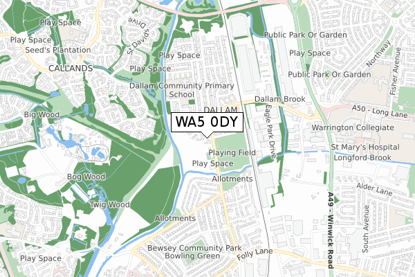 WA5 0DY map - small scale - OS Open Zoomstack (Ordnance Survey)