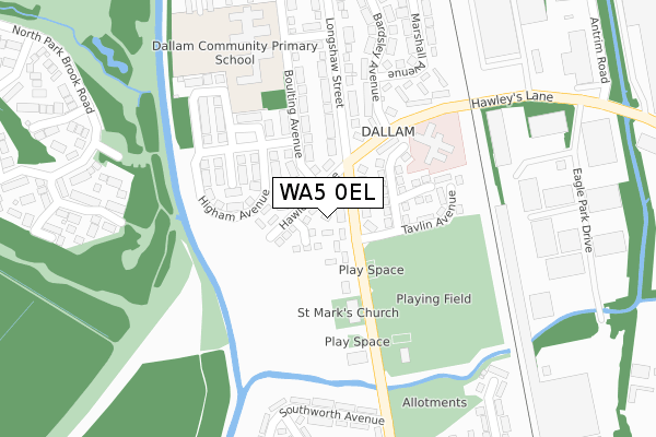 WA5 0EL map - large scale - OS Open Zoomstack (Ordnance Survey)