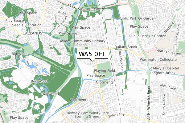 WA5 0EL map - small scale - OS Open Zoomstack (Ordnance Survey)