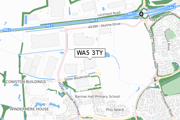 WA5 3TY map - small scale - OS Open Zoomstack (Ordnance Survey)