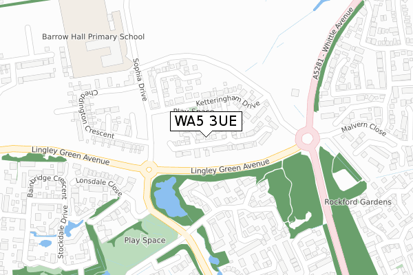 WA5 3UE map - large scale - OS Open Zoomstack (Ordnance Survey)