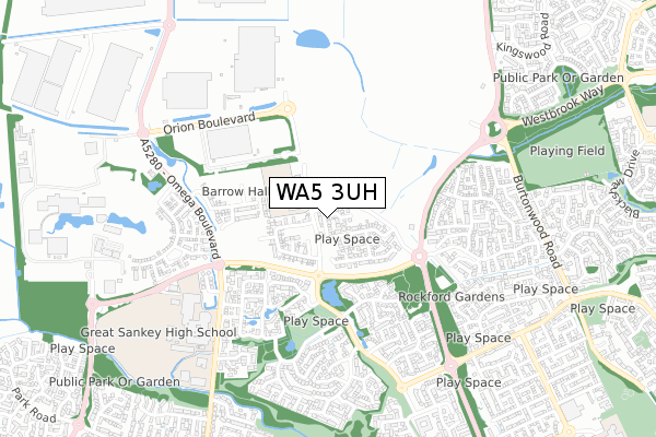 WA5 3UH map - small scale - OS Open Zoomstack (Ordnance Survey)