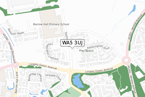 WA5 3UJ map - large scale - OS Open Zoomstack (Ordnance Survey)