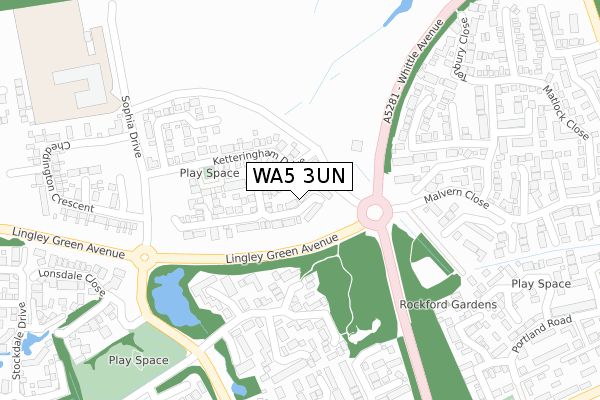 WA5 3UN map - large scale - OS Open Zoomstack (Ordnance Survey)