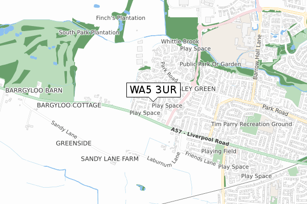 WA5 3UR map - small scale - OS Open Zoomstack (Ordnance Survey)