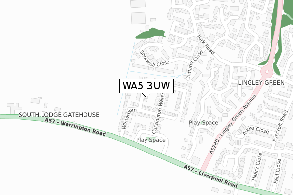 WA5 3UW map - large scale - OS Open Zoomstack (Ordnance Survey)