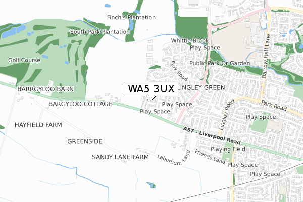 WA5 3UX map - small scale - OS Open Zoomstack (Ordnance Survey)