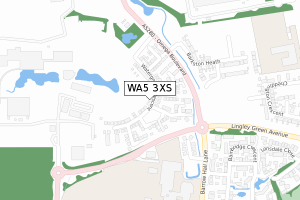 WA5 3XS map - large scale - OS Open Zoomstack (Ordnance Survey)