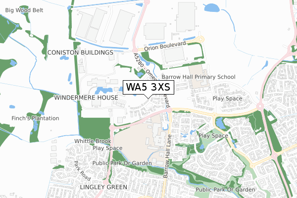 WA5 3XS map - small scale - OS Open Zoomstack (Ordnance Survey)
