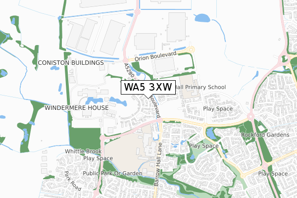 WA5 3XW map - small scale - OS Open Zoomstack (Ordnance Survey)