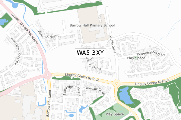 WA5 3XY map - large scale - OS Open Zoomstack (Ordnance Survey)