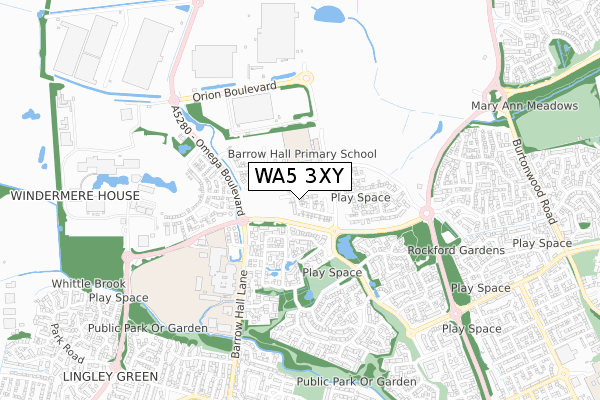 WA5 3XY map - small scale - OS Open Zoomstack (Ordnance Survey)