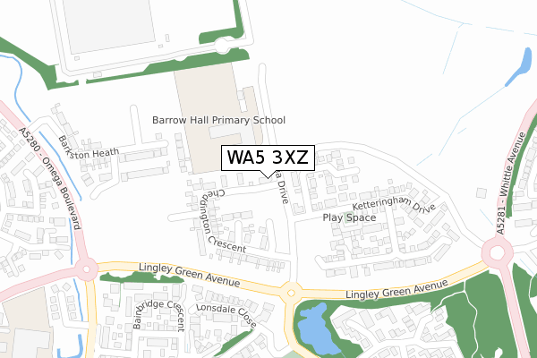 WA5 3XZ map - large scale - OS Open Zoomstack (Ordnance Survey)