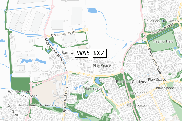 WA5 3XZ map - small scale - OS Open Zoomstack (Ordnance Survey)