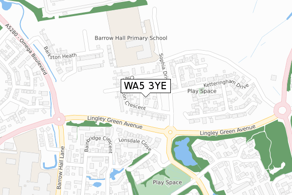 WA5 3YE map - large scale - OS Open Zoomstack (Ordnance Survey)
