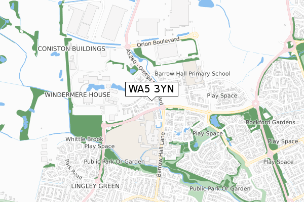 WA5 3YN map - small scale - OS Open Zoomstack (Ordnance Survey)