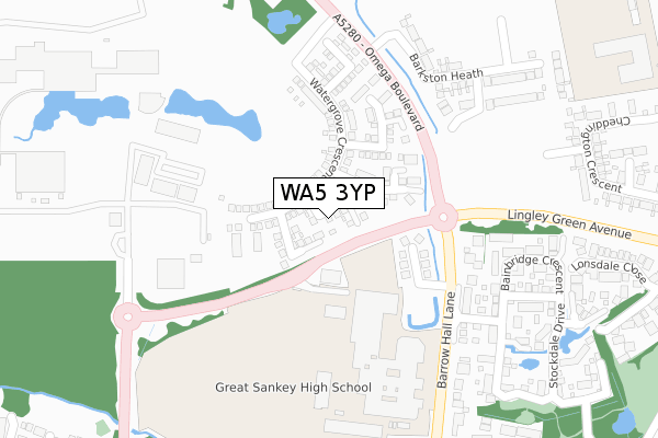 WA5 3YP map - large scale - OS Open Zoomstack (Ordnance Survey)