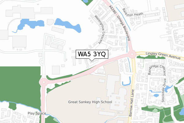 WA5 3YQ map - large scale - OS Open Zoomstack (Ordnance Survey)