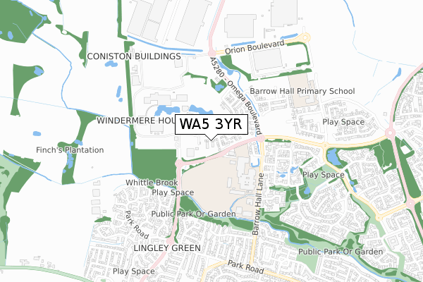 WA5 3YR map - small scale - OS Open Zoomstack (Ordnance Survey)