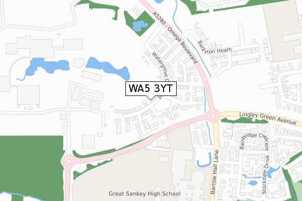 WA5 3YT map - large scale - OS Open Zoomstack (Ordnance Survey)