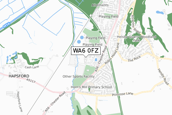 WA6 0FZ map - small scale - OS Open Zoomstack (Ordnance Survey)