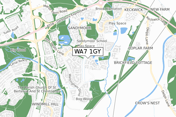WA7 1GY map - small scale - OS Open Zoomstack (Ordnance Survey)