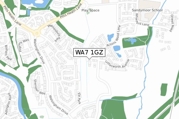 WA7 1GZ map - large scale - OS Open Zoomstack (Ordnance Survey)
