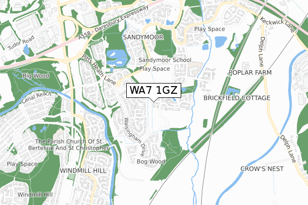 WA7 1GZ map - small scale - OS Open Zoomstack (Ordnance Survey)