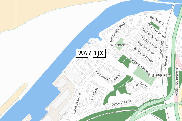 WA7 1JX map - large scale - OS Open Zoomstack (Ordnance Survey)