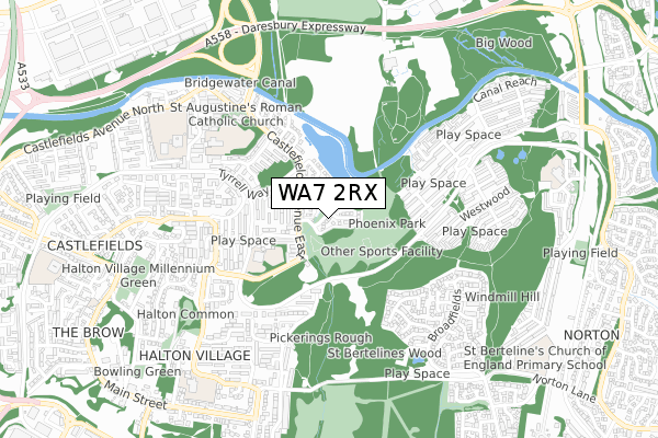 WA7 2RX map - small scale - OS Open Zoomstack (Ordnance Survey)