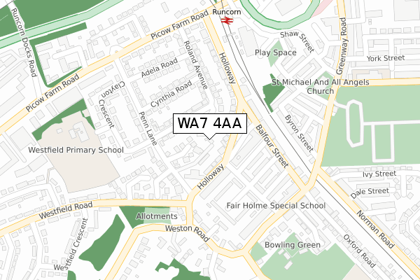 WA7 4AA map - large scale - OS Open Zoomstack (Ordnance Survey)