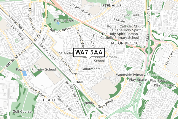 WA7 5AA map - small scale - OS Open Zoomstack (Ordnance Survey)