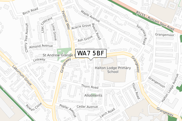 WA7 5BF map - large scale - OS Open Zoomstack (Ordnance Survey)