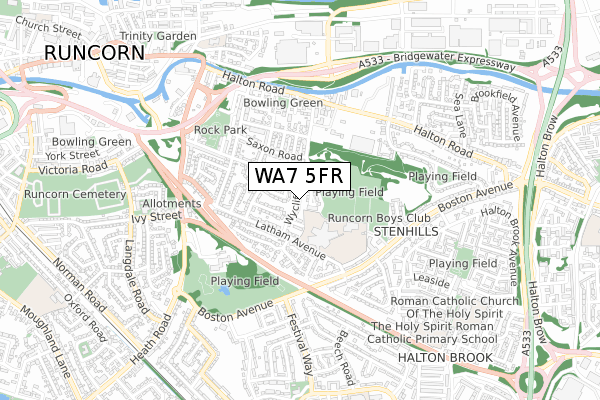 WA7 5FR map - small scale - OS Open Zoomstack (Ordnance Survey)