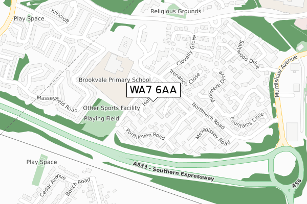 WA7 6AA map - large scale - OS Open Zoomstack (Ordnance Survey)