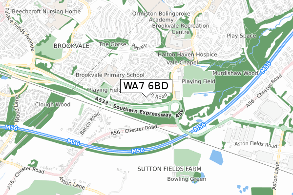 WA7 6BD map - small scale - OS Open Zoomstack (Ordnance Survey)