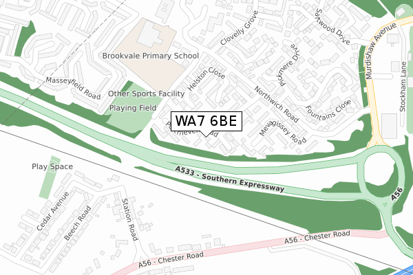 WA7 6BE map - large scale - OS Open Zoomstack (Ordnance Survey)
