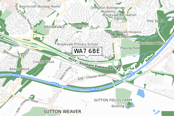 WA7 6BE map - small scale - OS Open Zoomstack (Ordnance Survey)