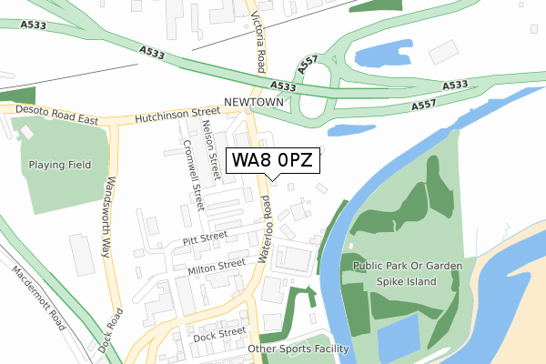 WA8 0PZ map - large scale - OS Open Zoomstack (Ordnance Survey)