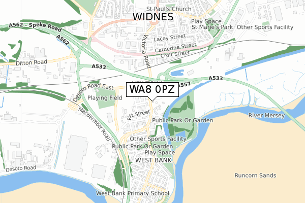 WA8 0PZ map - small scale - OS Open Zoomstack (Ordnance Survey)