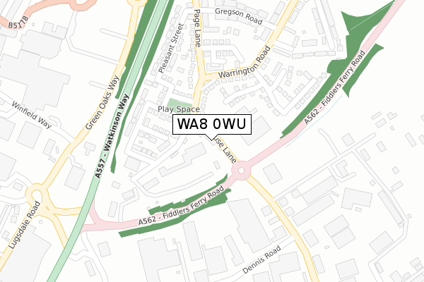 WA8 0WU map - large scale - OS Open Zoomstack (Ordnance Survey)