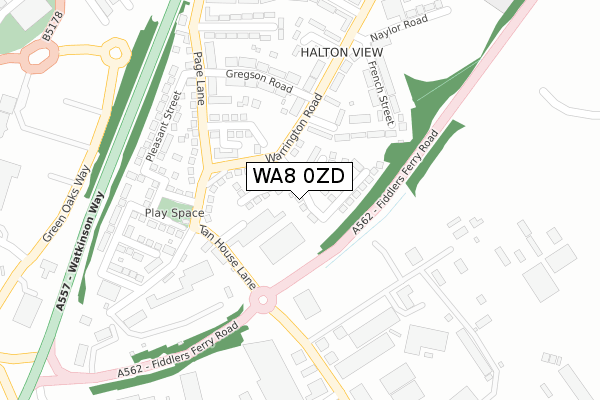 WA8 0ZD map - large scale - OS Open Zoomstack (Ordnance Survey)