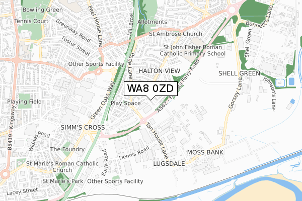 WA8 0ZD map - small scale - OS Open Zoomstack (Ordnance Survey)