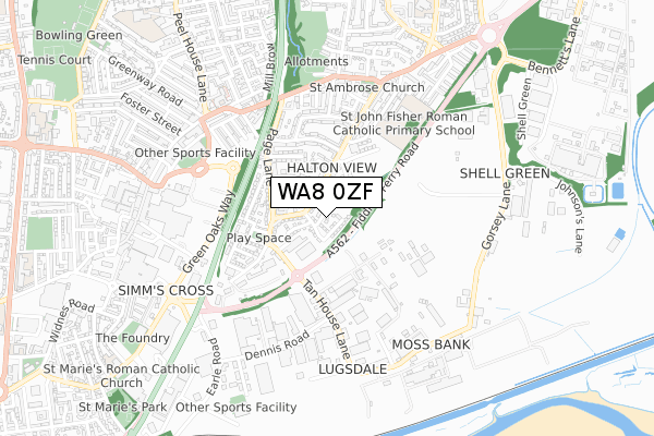 WA8 0ZF map - small scale - OS Open Zoomstack (Ordnance Survey)