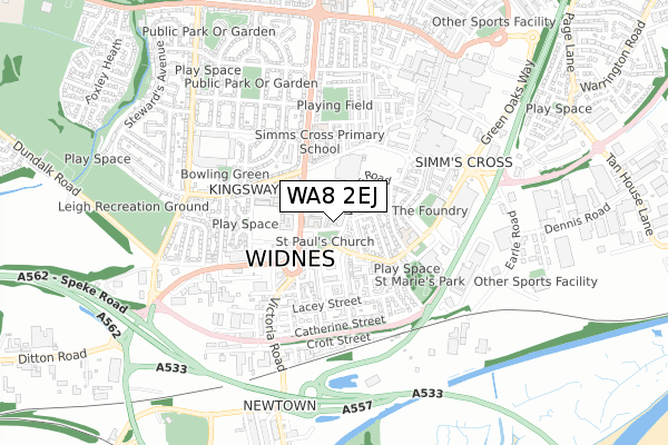 WA8 2EJ map - small scale - OS Open Zoomstack (Ordnance Survey)