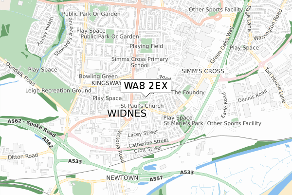 WA8 2EX map - small scale - OS Open Zoomstack (Ordnance Survey)